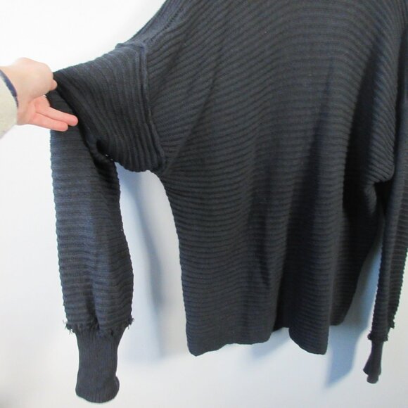 Free People Marlie Pullover Sweater Women L Black Cotton Acrylic Ribbed Knit - Picture 8 of 12